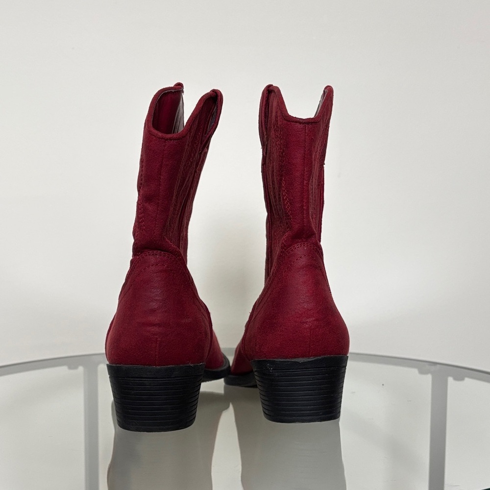 Women's Red Western Ankle Boots Mid-calf - Picture 3 of 14